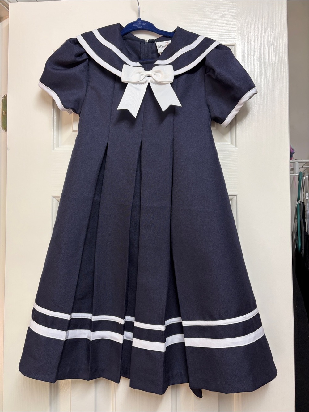Rare Editions Navy Dress with White Sailor Trim and Bow